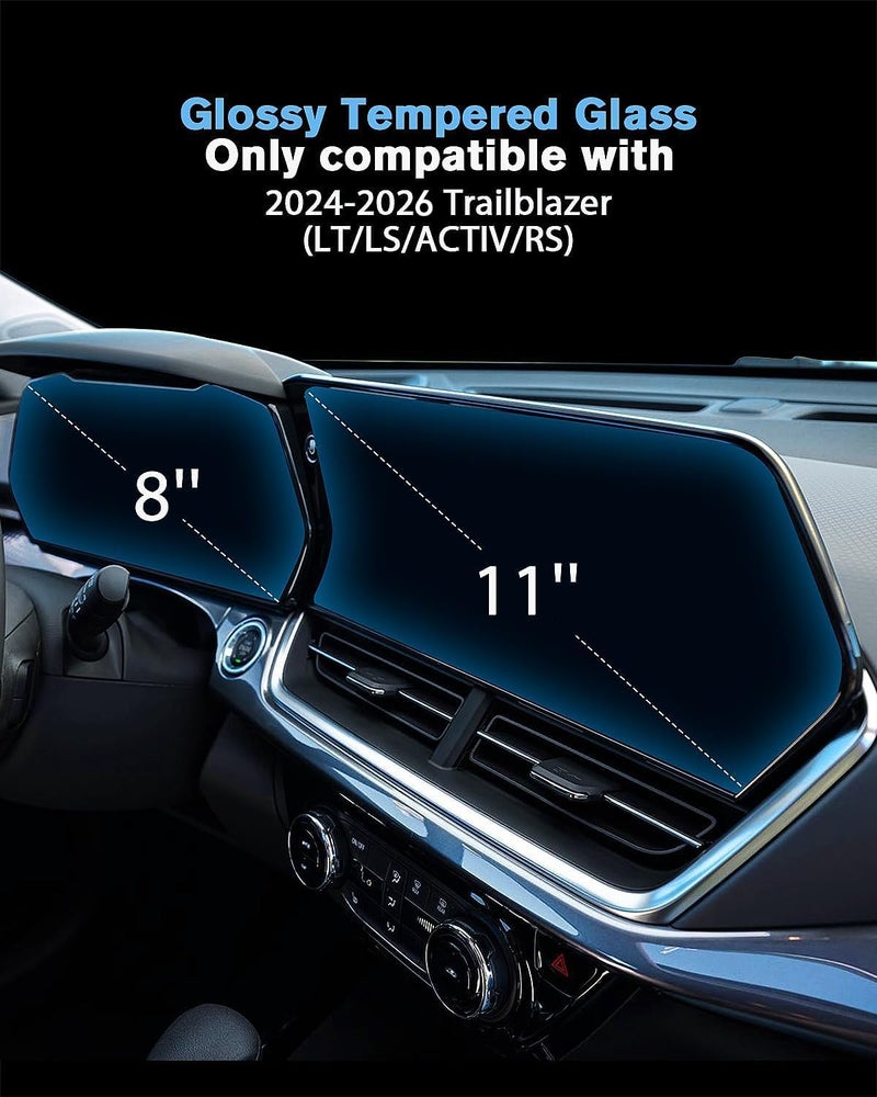 WEIPIN For 2PCS Glossy Tempered Glass 2024 2025 2026 Chevrolet Trailblazer 11 Inch Touchscreen & 8 Inch Dashboard Screen Protector - Trailblazer (LT/LS/ACTIV/RS) Accessories - Image 2